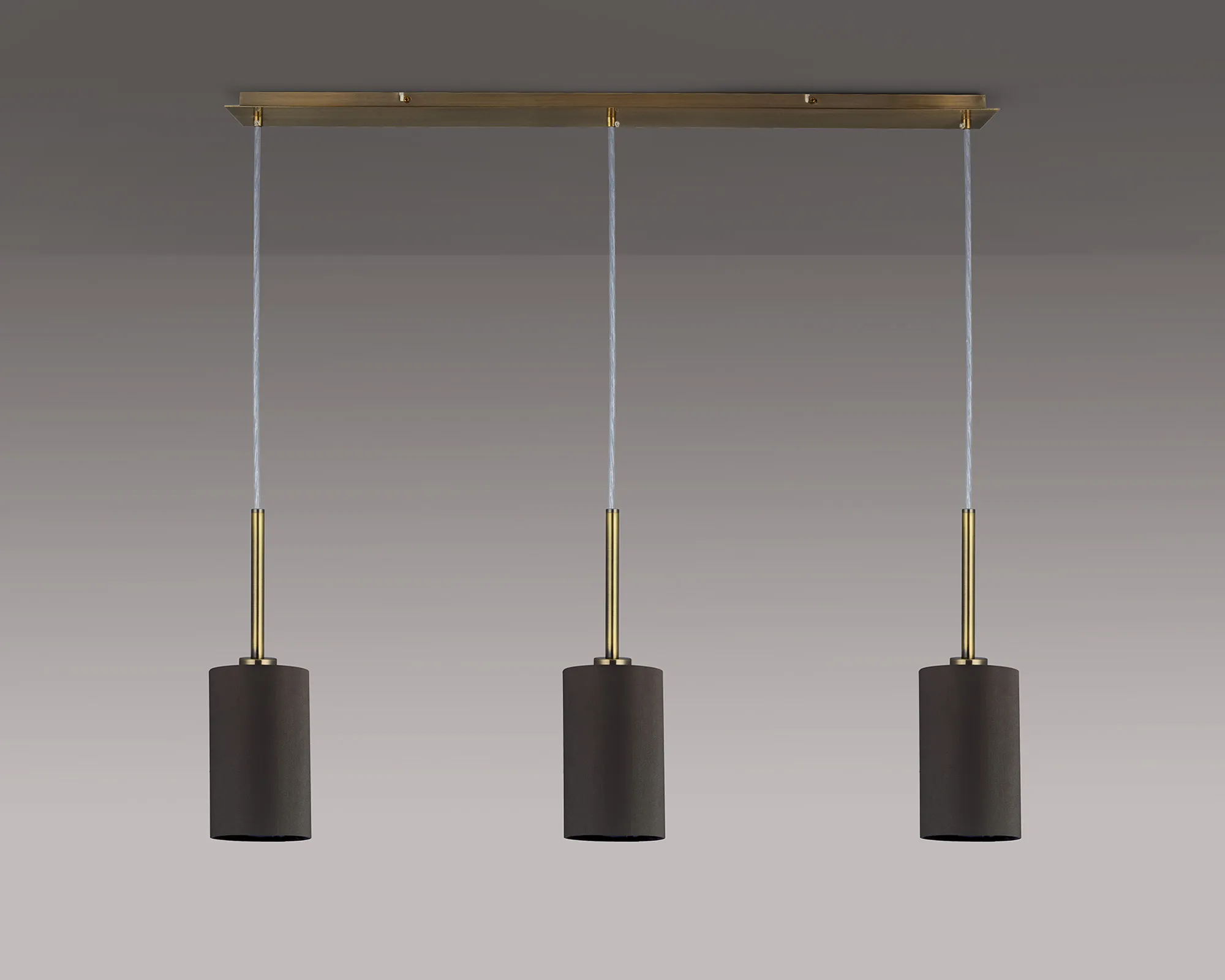 Baymont 12cm Shade 3 Light Pendant Antique Brass, Grey/White DK0774  Deco Baymont AB GR